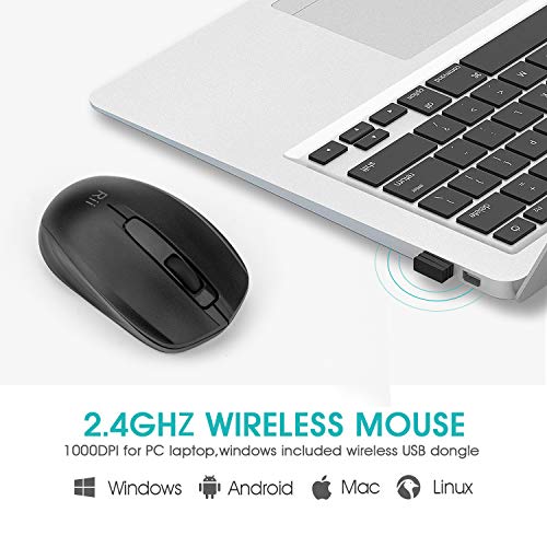 Rii Ratón inalámbrico RM100+, para PC, Portátil, Windows, Ofimática. 1000 dpi. Incluye Receptor USB