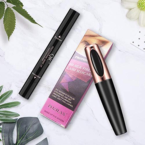 Rímel de fibras de seda 4D, con impresión en los ojos, extensión líquida, más adecuado para aumentar y alargar las pestañas, impermeable a largo plazo, natural, no tóxico, poco alérgico (negro)