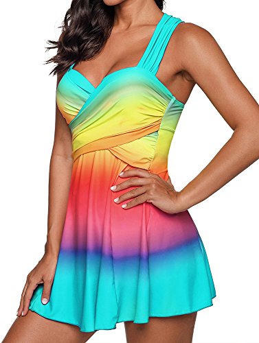 riou Conjunto de Tankinis Mujer Talla Grande Traje de baño Push up Beachwear Bikini Acolchado Gran Talle Alto con Estampado Degradado Playa de Verano de Dos Piezas Traje de baño