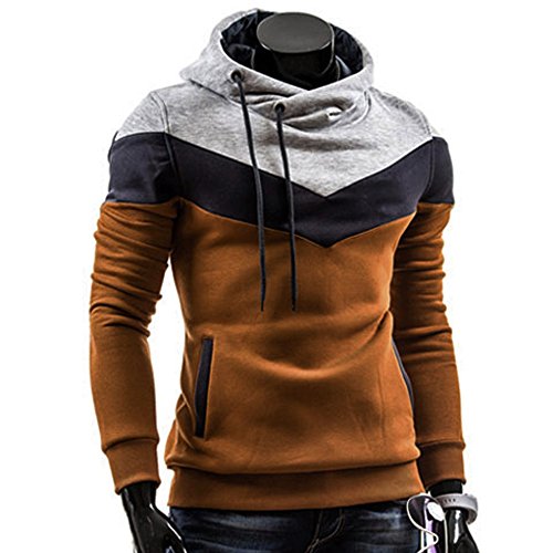 riou Sudadera con Capucha para Hombre Otoño Casual Color Sólido Camiseta de Manga Larga Chaqueta Hoodie Abrigo (Coffee, M)