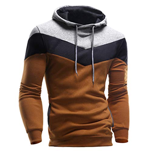 riou Sudadera con Capucha para Hombre Otoño Casual Color Sólido Camiseta de Manga Larga Chaqueta Hoodie Abrigo (Coffee, M)