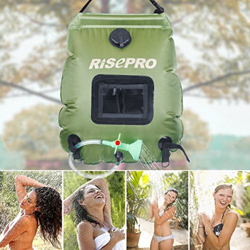 RISEPRO  Bolsa solar de ducha, 5 galones/20 l. Bolsa de ducha con calefacción solar para acampar con agua caliente a temperatura 45 °C, para senderismo, escalada