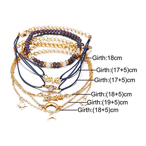 RIsxffp 6Pcs / Set Moda Pulseras Mujeres Love Moon Star Charm con Cuentas Brazalete Pulsera Joyería Golden