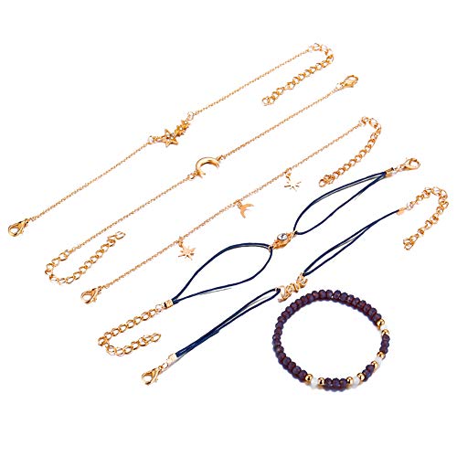 RIsxffp 6Pcs / Set Moda Pulseras Mujeres Love Moon Star Charm con Cuentas Brazalete Pulsera Joyería Golden