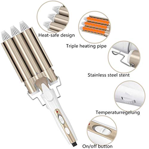 Rizador de pelo con 3 barriles, ondas grandes, 22 mm, ajustable, para cabello largo y corto