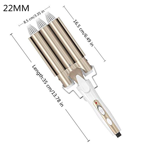 Rizador de pelo con 3 barriles, ondas grandes, 22 mm, ajustable, para cabello largo y corto