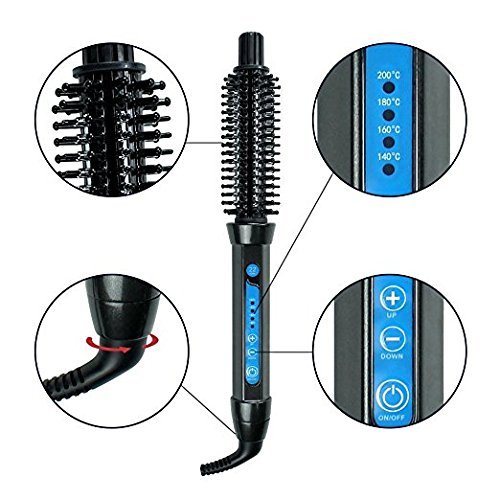 Rizador de pelo portátil 3 en 1, pinza para rizar pelo corto y largo con cerámica antiquemaduras, cepillo rizador con rodillos, de SZSYR