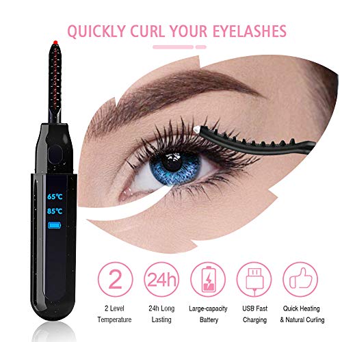 Rizador de Pestañas Eléctrico, Mini Portable Rizador de Pestañas Termico, Calentamiento Rápido Rizo Natural de Larga Duración, USB Recargable Pantalla digital LCD