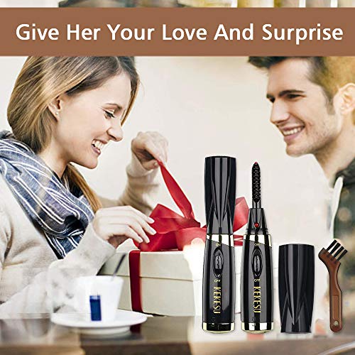 Rizador de Pestañas Eléctrico, Rizador de Pestañas con Calefacción,Rizador de Pestañas Térmico, Mini Portátil de Cepillo de Rizador de Pestañas Eléctrico,Profesional Maquillaje Herramienta,negro