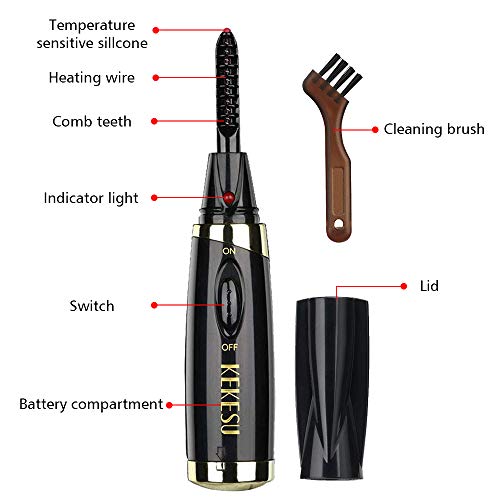 Rizador de Pestañas Eléctrico, Rizador de Pestañas con Calefacción,Rizador de Pestañas Térmico, Mini Portátil de Cepillo de Rizador de Pestañas Eléctrico,Profesional Maquillaje Herramienta,negro