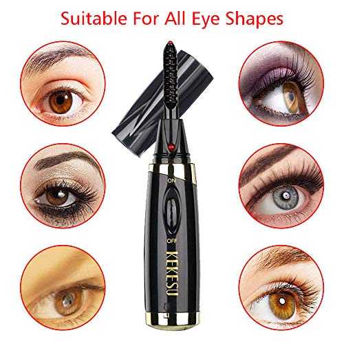 Rizador de Pestañas Eléctrico, Rizador de Pestañas con Calefacción,Rizador de Pestañas Térmico, Mini Portátil de Cepillo de Rizador de Pestañas Eléctrico,Profesional Maquillaje Herramienta,negro