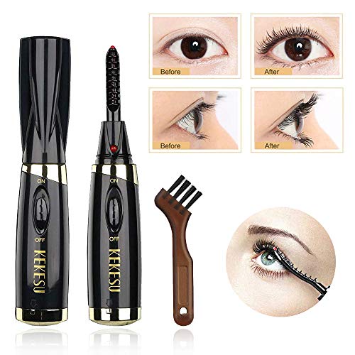 Rizador de Pestañas Eléctrico, Rizador de Pestañas con Calefacción,Rizador de Pestañas Térmico, Mini Portátil de Cepillo de Rizador de Pestañas Eléctrico,Profesional Maquillaje Herramienta,negro