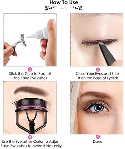 Rizador de Pestañas, Herramienta para Rizar las Pestañas con Mango de Plástico profesional Lash Curler con 10 Almohadillas de Repuesto, Peine de Pestañas, Pinzas de Cejas para Mujeres y Niñas (Pink)