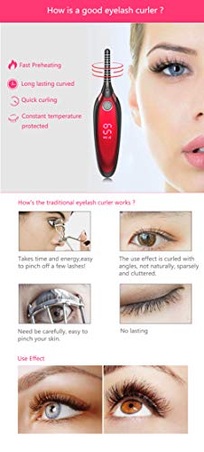 Rizador de Pestañas Termico Profesional, Electrico Mini Rizador Pestañas Rizar Pestañas y Long Lasting con Control Digital 4 Opciones de Temperatura
