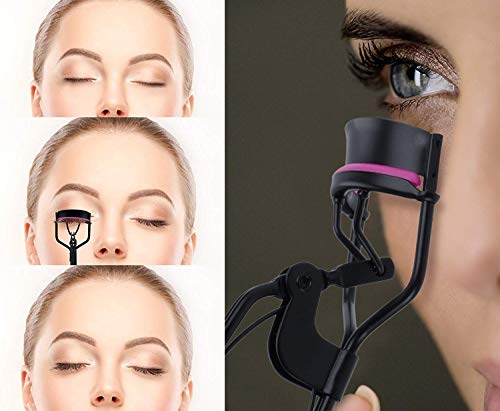 Rizador de Pestañas,Kapmore Herramienta para Rizar las Pestañas con Mango de Plástico profesional Lash Curler con 5 Almohadillas de Repuesto, Peine de Pestañas, Pinzas de Cejas para Mujeres y Niñas