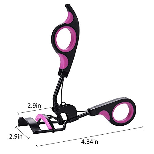 Rizador de Pestañas,Kapmore Herramienta para Rizar las Pestañas con Mango de Plástico profesional Lash Curler con 5 Almohadillas de Repuesto, Peine de Pestañas, Pinzas de Cejas para Mujeres y Niñas