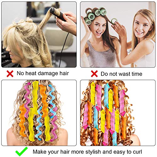 Rizos Espirales Kit, Rulos para el Pelo, Rizadores de pelo mágicos en espiral, Magic Hair Curlers Spiral Curls Styling Kit, Rizadores de pelo sin calor para cabello para Pelo Largo, Mediano y Corto