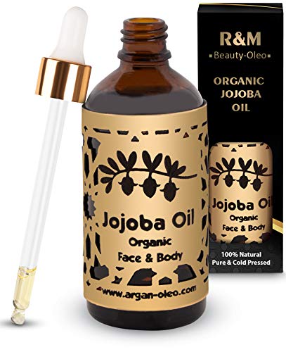 R&M - Aceite de jojoba prensado en frío para cara, cuerpo, cabello y más - 100% orgánico, comercio justo - Una piel más bella, una cara más limpia y un cabello fuerte - Botella Fair Trade - 100 ml