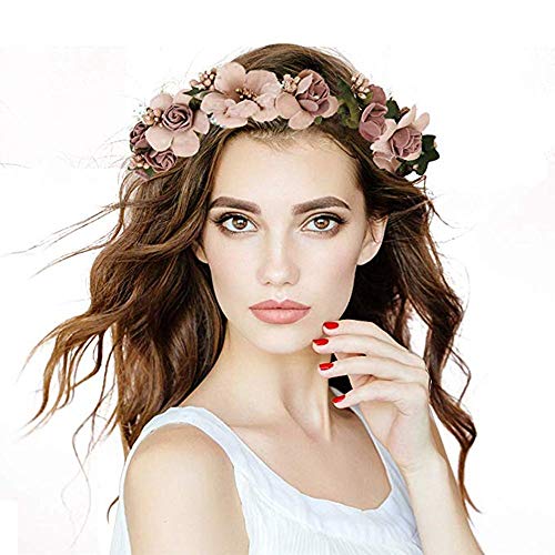 Rmeet Flor Corona,Diademas de Flores Garland Mujer Venda de Pelo Boho Cinta de Banda para Sombrero Ornamento Fiesta Festival Playa Travle Nupcial Boda Accesorios Ninos