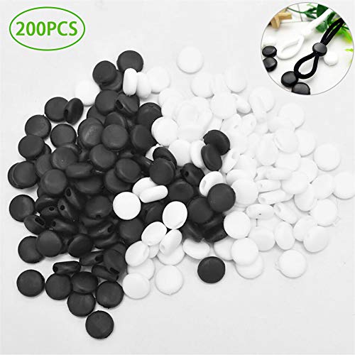 RMFC 200 Piezas Cierre de Cordón Cerradura de Cuerda de Silicona, ajustador de cordón elástico antideslizante hebilla de ajuste elástico redondo (100 Blanco + 100 Negro)