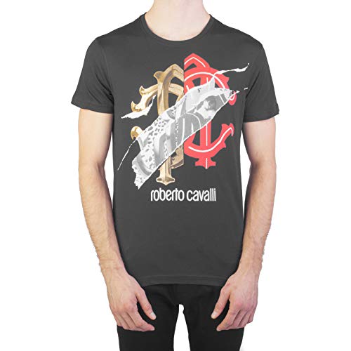 ROBERTO CAVALLI - Camiseta de algodón con logo para hombre, color negro - Negro - Large