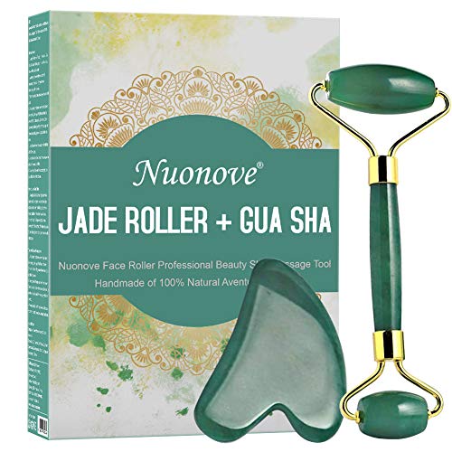 Rodillo de Jade, Gua Sha Jade, Jade Roller Facial,Jade Rodillo Gua Sha Masaje Conjunto De Herramientas,Antienvejecimiento natural,Para Cuello Cara Ojos Cabeza Cuerpo