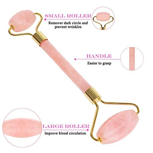 Rodillo De Jade Roller Face - Herramienta de masaje de cuarzo rosa para chica, nueva versión, rejuvenece la piedra natural para evitar que el cuello se arruge, comprueba los ojos, más delgado …