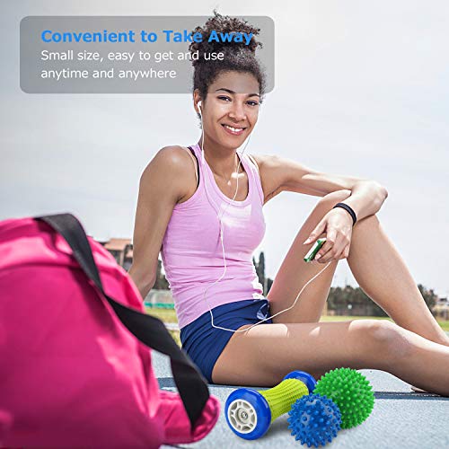 Rodillo de Masaje, Fansteck Masajeador de Pies y Manos, Masajeador ergonómico para aliviar dolor de Fascitis Plantar, músculo, cervical, muñecas y etc. Con 2 Pelotas Masaje. Material Seguro Duradero.