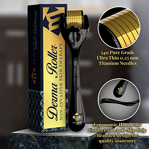 Rodillo Derma para Cara y Cara por Matykos - Herramienta Aguja cosméticos no invasivos Micro Titanium con 540 Micro Agujas de crecimiento de la barba | Inicio Uso Kit para el cuidado facial | 0.25mm
