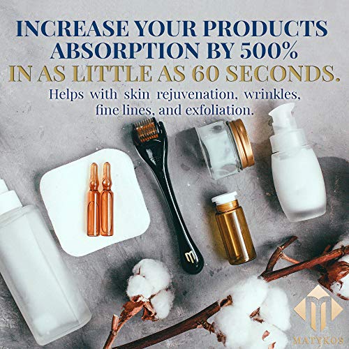 Rodillo Derma para Cara y Cara por Matykos - Herramienta Aguja cosméticos no invasivos Micro Titanium con 540 Micro Agujas de crecimiento de la barba | Inicio Uso Kit para el cuidado facial | 0.25mm