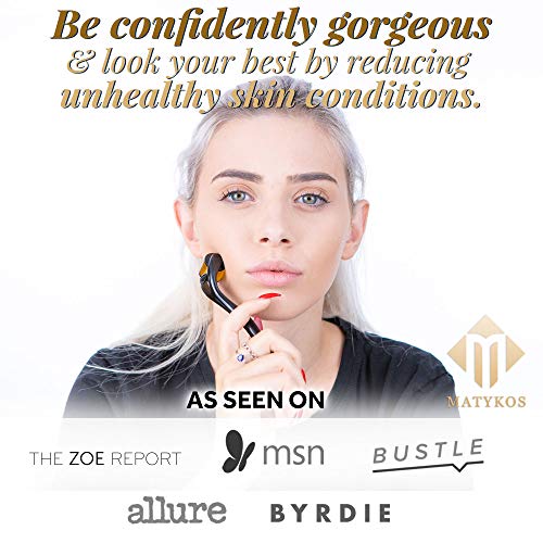 Rodillo Derma para Cara y Cara por Matykos - Herramienta Aguja cosméticos no invasivos Micro Titanium con 540 Micro Agujas de crecimiento de la barba | Inicio Uso Kit para el cuidado facial | 0.25mm