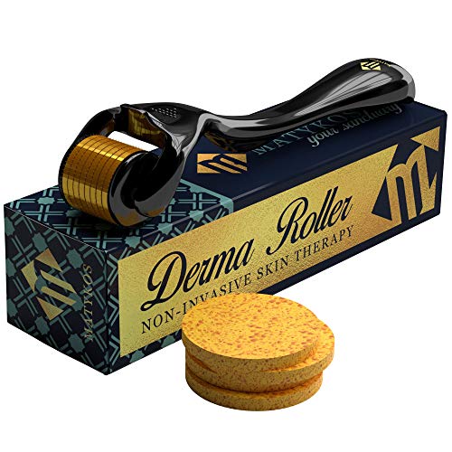 Rodillo Derma para Cara y Cara por Matykos - Herramienta Aguja cosméticos no invasivos Micro Titanium con 540 Micro Agujas de crecimiento de la barba | Inicio Uso Kit para el cuidado facial | 0.25mm