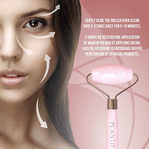 Rodillo Facial de Cuarzo Rosa Certificado e 100% Auténtico - Kit de belleza antiarrugas para tonificar y reafirmar la piel - Herramienta facial natural Gua Sha - Masajeador Facial para rostro e Ojos