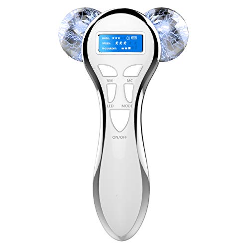 Rodillo masajeador facial 4D Microcurrent, masaje de cuerpo de rodillo de belleza recargable eléctrico de estiramiento facial para arrugas antienvejecimiento, mejora el contorno facial