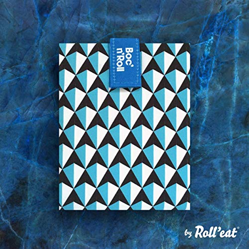 Roll'eat - Boc'n'Roll Tiles Bolsa Merienda Porta Bocadillos Ecológica y Reutilizable sin BPA, Azul