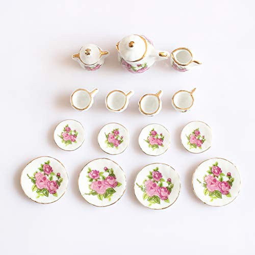 Romote Creativa De Cerámica del Patrón Mini Juego De Té De La Flor De Rose Cerámica Porcelana Juego De Té Mini Toy De Cocina De Juguete Infantil para Niños Adultos 15pcs