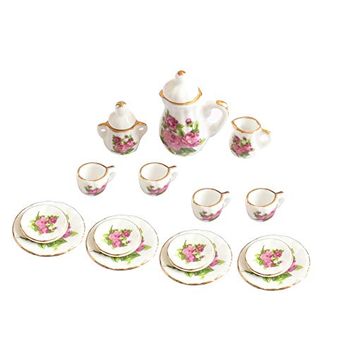 Romote Creativa De Cerámica del Patrón Mini Juego De Té De La Flor De Rose Cerámica Porcelana Juego De Té Mini Toy De Cocina De Juguete Infantil para Niños Adultos 15pcs