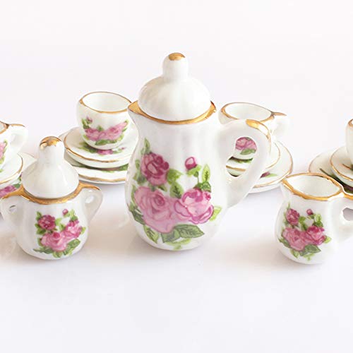 Romote Creativa De Cerámica del Patrón Mini Juego De Té De La Flor De Rose Cerámica Porcelana Juego De Té Mini Toy De Cocina De Juguete Infantil para Niños Adultos 15pcs
