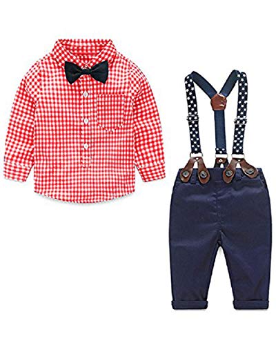 Ropa de Bebe niño otoño Camisas y Pantalones 4 Piezas Conjunto para bebé niño víspera de Todos los Santos Ropa de Maquillaje（Rojo，4-7 Meses）