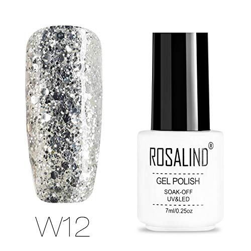 ROSALIND-Esmalte semipermanente de uñas de gel con purpurina de diamante, pintura de color súper brillante, para lámpara UV y LED