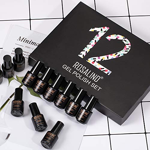 ROSALIND Esmalte Semipermanente UV LED 12pcs Kit Uñas de Pintauñas Gel Soak off Summer Color Sólido de Larga Duración Esmalte de Uñas 7ml (Set-1)