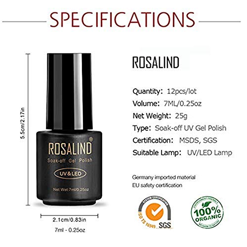 ROSALIND Esmalte Semipermanente UV LED 12pcs Kit Uñas de Pintauñas Gel Soak off Summer Color Sólido de Larga Duración Esmalte de Uñas 7ml (Set-1)