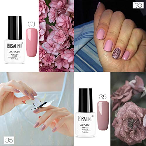 ROSALIND Esmaltes de Uñas, Esmaltes en Gel Uñas UV LED, 6pcs Kit de Esmaltes Semipermanentes para Uñas, Conjunto de esmalte de uñas de gel rosa desnudo,Pintauñas para Manucira Profesional