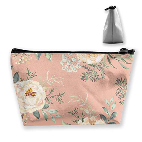 Rose Peony Flowers With Green Leaves Bouquets Pink Background Floral IllustratioMakeup Travel Bag Printed Multifunction Portable Cosmetic Makeup Pouch Case Organizer