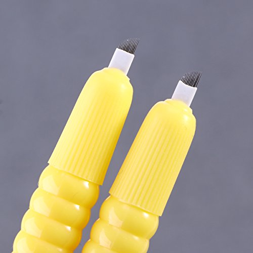 ROSENICE - 5 piezas de microcuchillas de tatuaje desechables manual para cejas con agujas para maquillaje semipermanente (amarillo)
