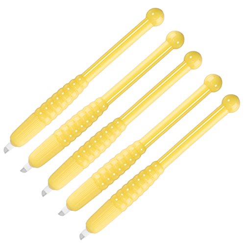 ROSENICE - 5 piezas de microcuchillas de tatuaje desechables manual para cejas con agujas para maquillaje semipermanente (amarillo)