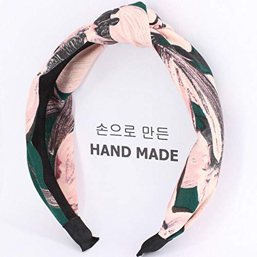 Roshow Rosas Silvestres Negras importadas con Bordes Anchos Cruzados Estampado Satinado Anudado en el Medio-Diadema Anudada de cáñamo de Seda de Hielo de Flor de Magnolia Verde Oscuro