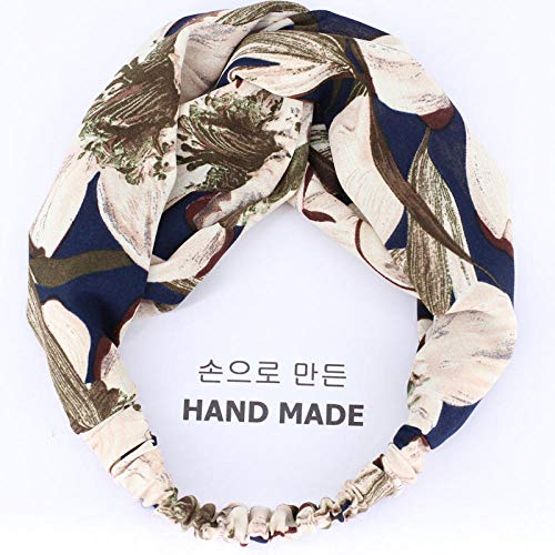 Roshow Rosas Silvestres Negras importadas con Bordes Anchos Cruzados Estampado Satinado Anudado en el Medio-Diadema Anudada de cáñamo de Seda de Hielo de Flor de Magnolia Verde Oscuro