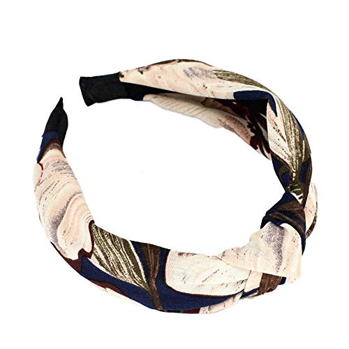 Roshow Rosas Silvestres Negras importadas con Bordes Anchos Cruzados Estampado Satinado Anudado en el Medio-Diadema Anudada de cáñamo de Seda de Hielo de Flor de Magnolia Verde Oscuro