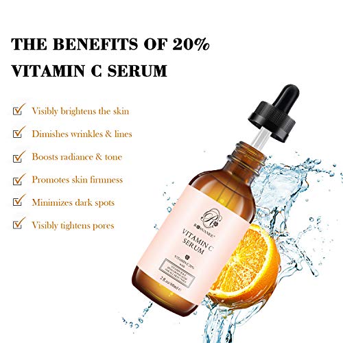 ROSVANEE Suero de Vitamina C para Rostro y Ojos 60ml - Suero Facial Puro con 20% Vitamina C, ácido hialurónico, Vitamina B y E para Anti envejecimiento, Acné, Arrugas, Manchas Oscuras y Daño Solar …
